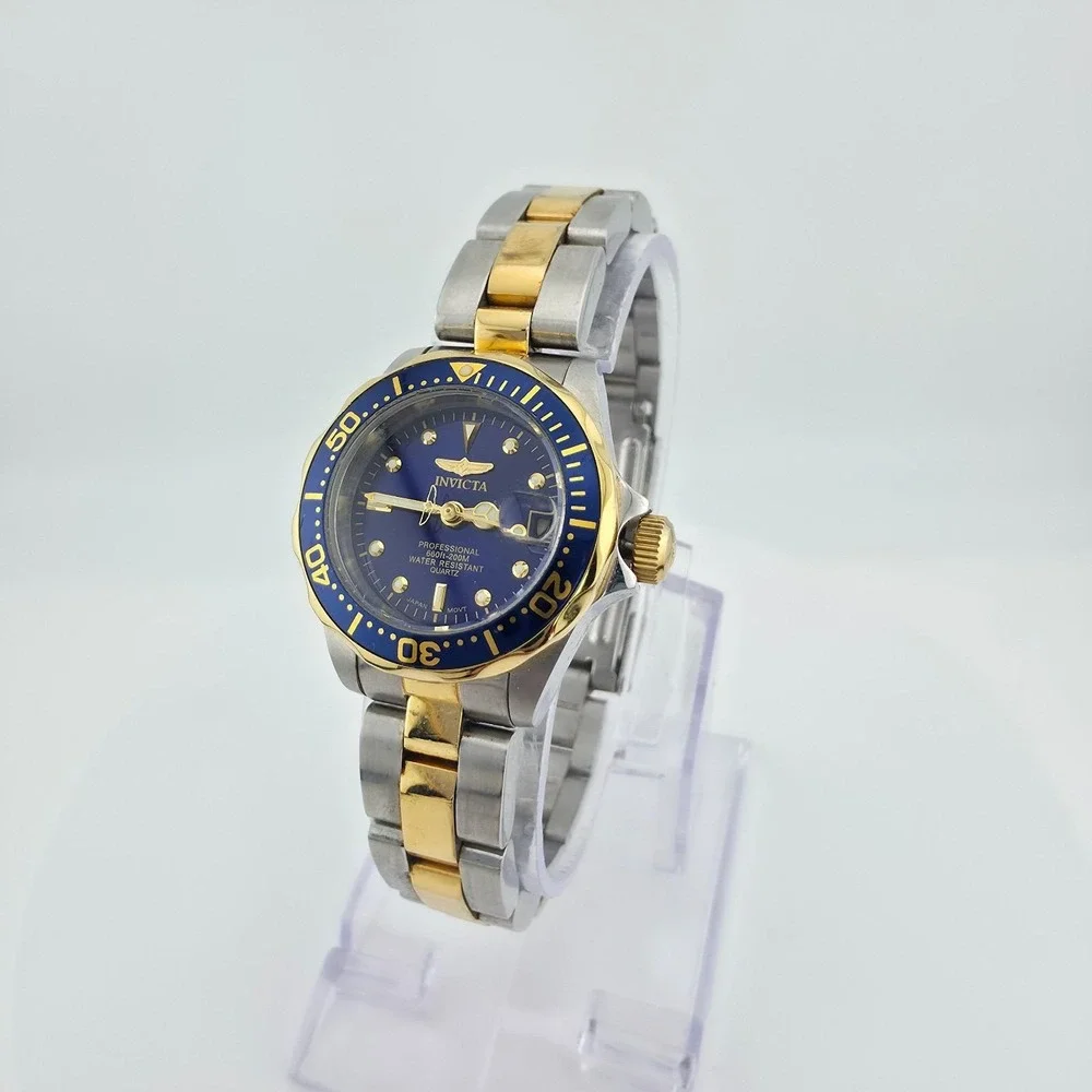 INVICTA Pro Diver Ladies Watch Blue W.R. 200 Meter Silver Gold Tone 6.75